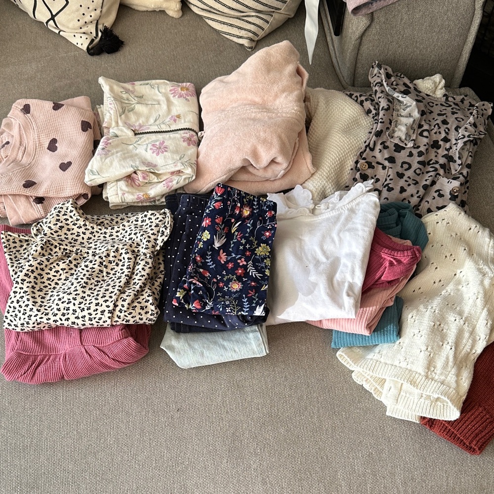 12 m Girls Mixed Clothing Lot - Floral, Hearts, Leopard & Knit Pieces